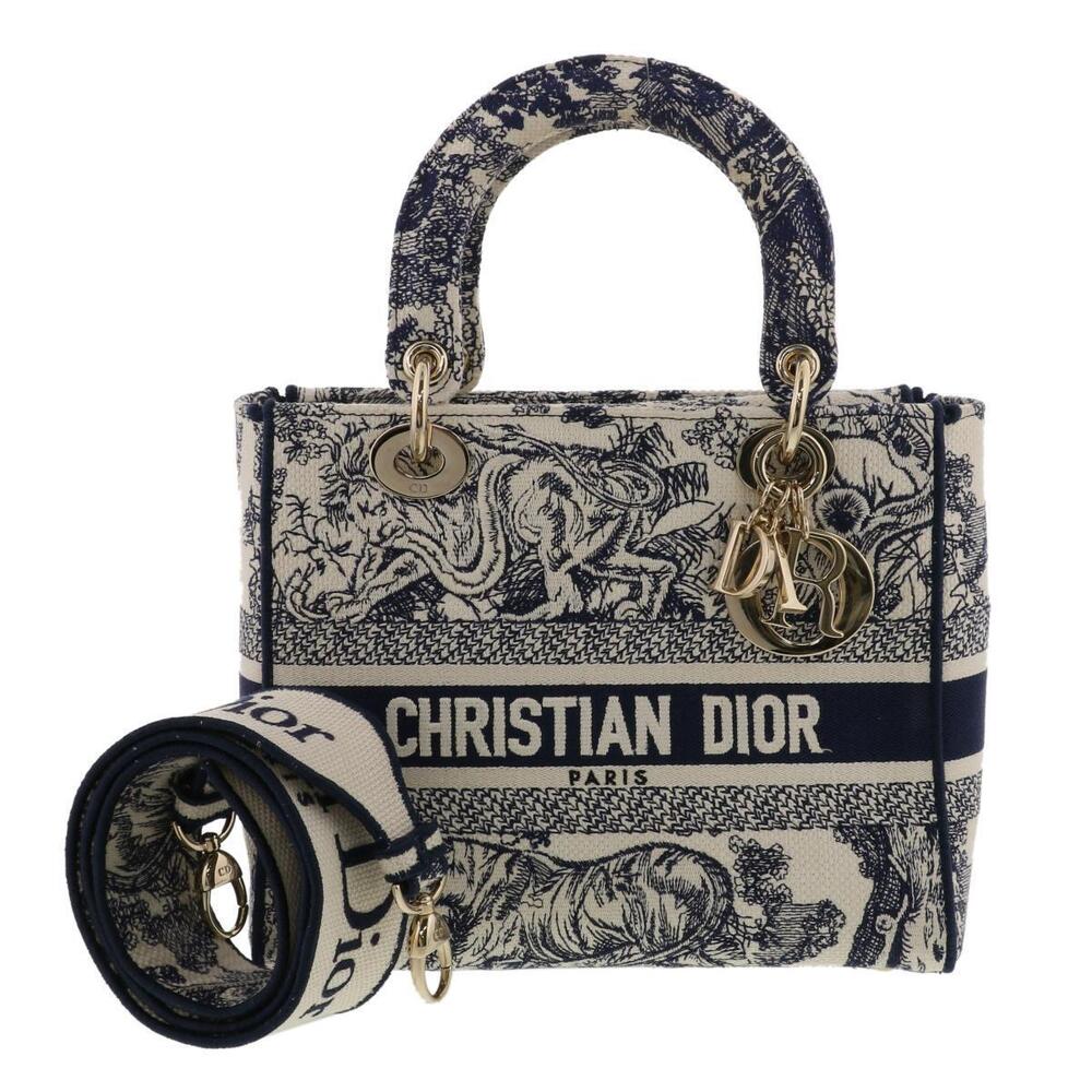 Dior Lady Lite Handbag Canvas Navy Blue